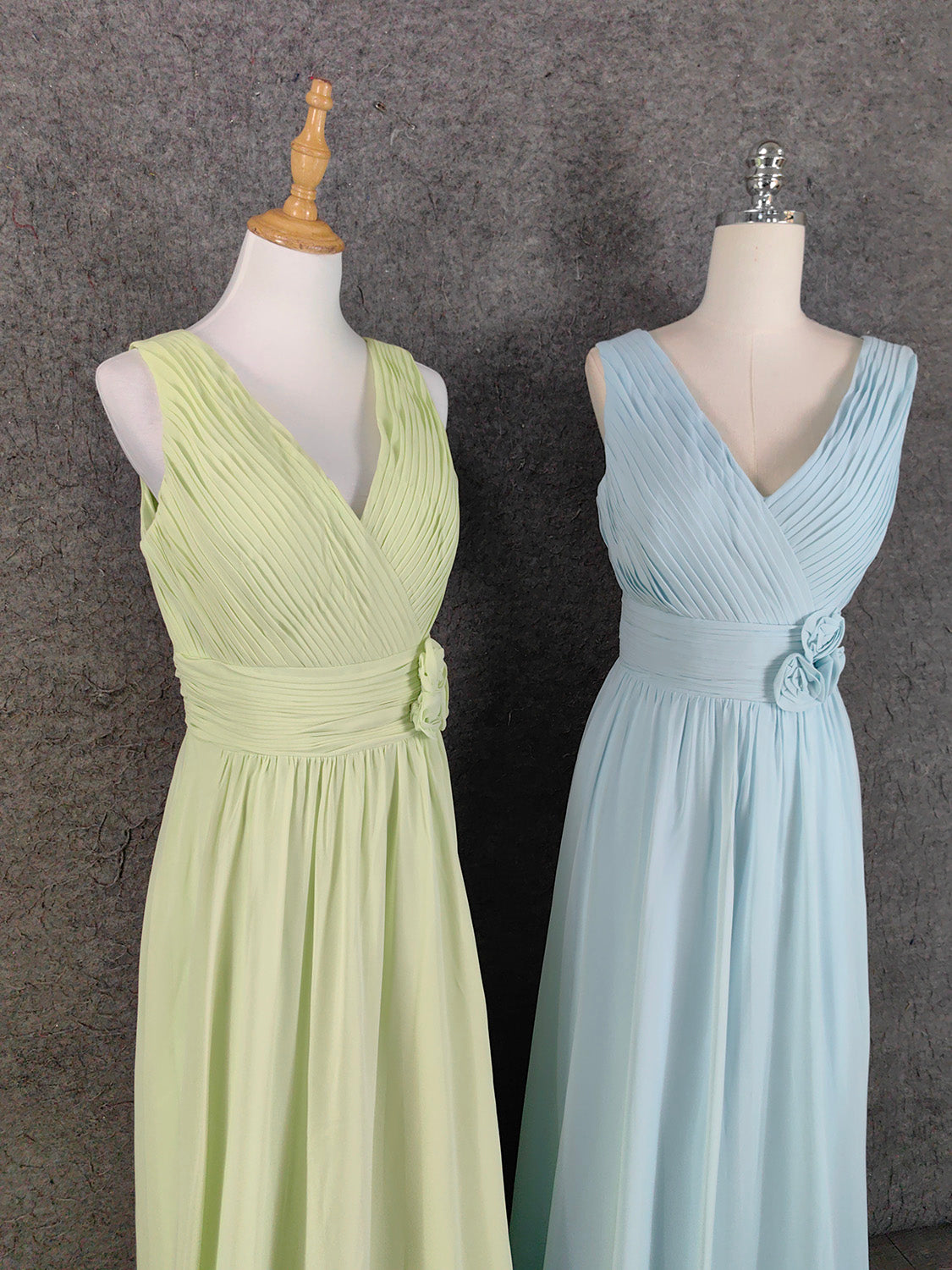 Elegant Light Green A-Line V-Neck Sleeveless Ruffled Chiffon Long Prom Dress Evening Dress