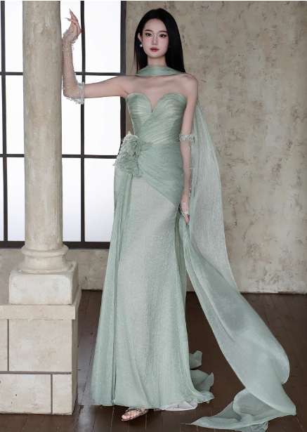 Elegant Light Mint Green Sweetheart Neck 3D Floral Split Chiffon Prom Dress Evening Dress Secondary image