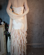 Elegant Light Pink Mermaid Beaded Layered Ruffled Satin Prom Dress Evening Dress