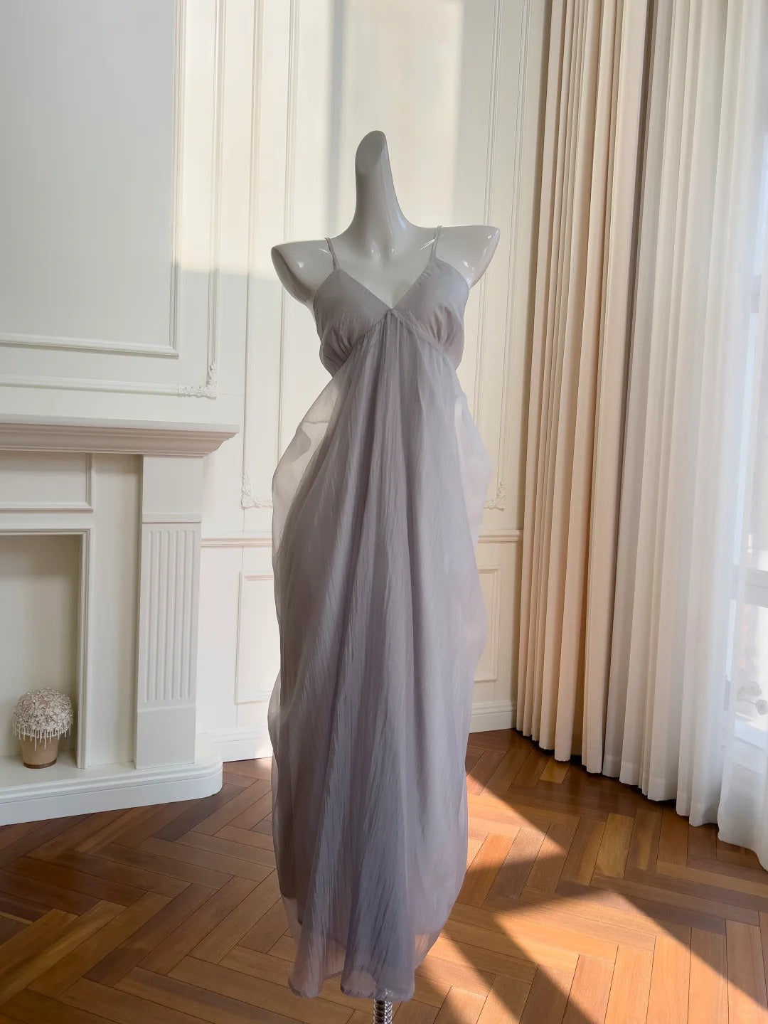 Elegant Light Purple Strappy V-Neck Chiffon Long Prom Dress Evening Dress