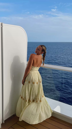 2026 New A Line Spaghetti Strap Embroidered Light Yellow Satin Prom Dress Outfits