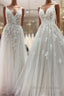 Elegant Long A-line V Neck Sleeveless Ruffles Backless Wedding Dress