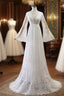 Elegant Long A-line V-Neck Tulle Lace Wedding Dress with Sleeves