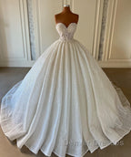 Elegant Long Ball Gown Sweetheart Sleeveless Sequined Tulle Lace Wedding Dress