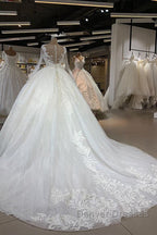Elegant Long Ball Gown Sweetheart Tulle Wedding Dress with Sleeves