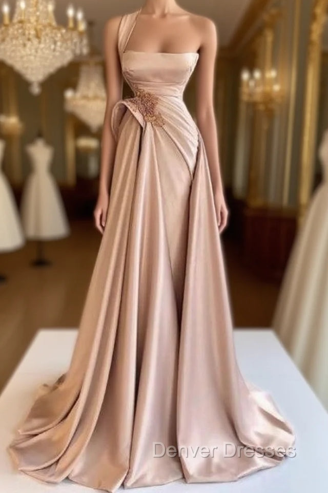 Elegant Long Champagne High Split Prom Dress Main image