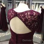 Elegant Long Chiffon Backless Bridesmaid Dress Lace Cap Sleeves