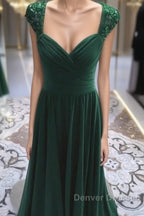 Elegant Long Chiffon Backless Bridesmaid Dress Lace Cap Sleeves