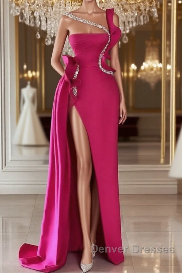 Elegant Long Glitter Sleeveless Front Split Long Prom Dress With Ruffles Long Main image
