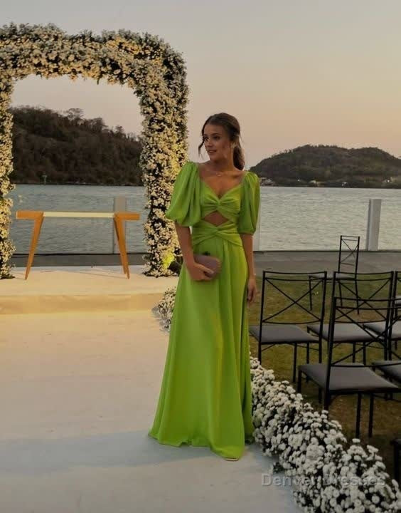Elegant Long Green Half Sleeves Prom Dress 22th Birthday Outfits Main image