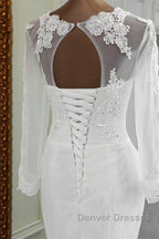 Elegant Long Mermaid Tulle Jewel Wedding Dress with Sleeves