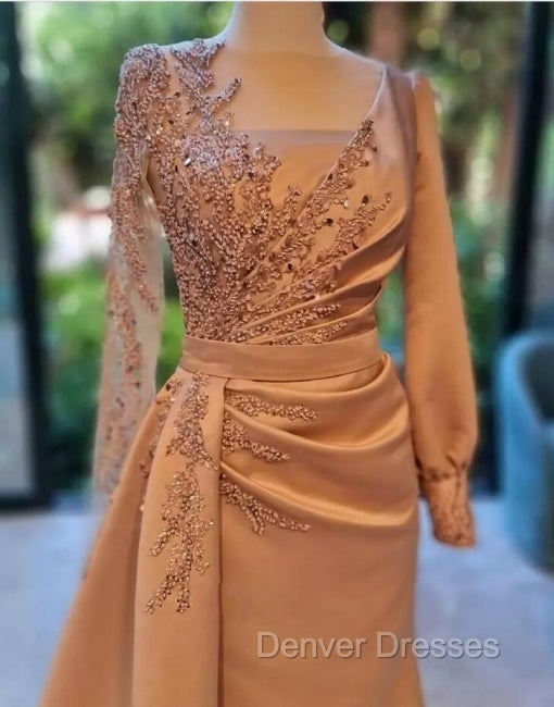 Elegant Long Sleeves Prom Dress Floral Evening Party Dress with Side Sweep Train Secondary image