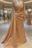 Elegant Long Sleeves Prom Dress Floral Evening Party Dress with Side Sweep Train