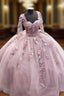 Elegant Long Sleeves Quinceanera Dress Ball Gown With 3D Flowers