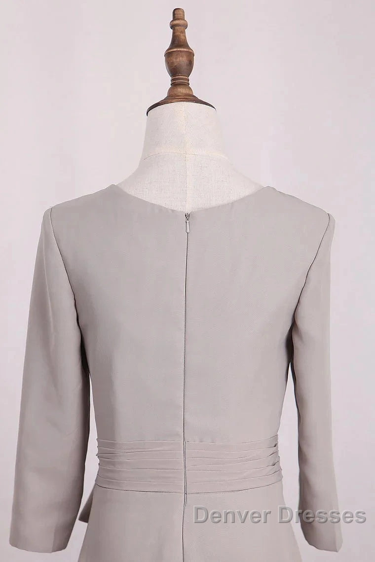 Elegant Mermaid 3/4 Long Sleeved Chiffon Bra With Belt Bride Mother Of The Bride Dress