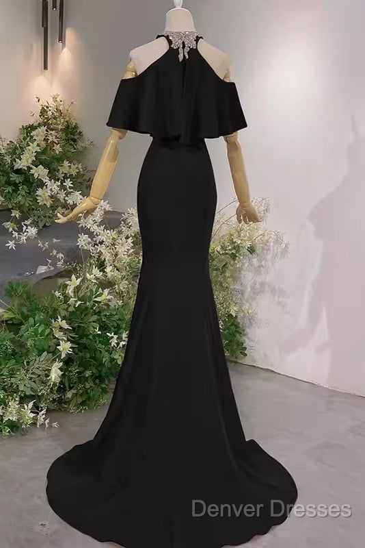 Elegant Mermaid Black Long Prom Dress Formal Evening Dress