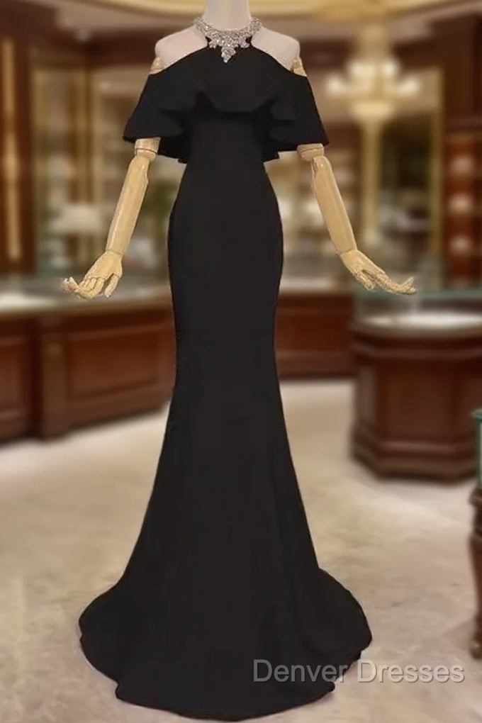 Elegant Mermaid Black Long Prom Dress Formal Evening Dress