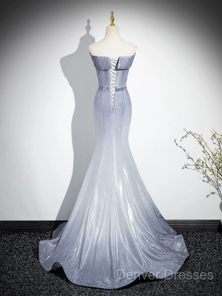 Elegant Mermaid Gray Long Prom Dress, Gray Party Dress