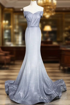 Elegant Mermaid Gray Long Prom Dress, Gray Party Dress