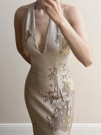 Elegant Mermaid Halter Neck Deep V-Neck Sequined Long Prom Dress Evening Dress