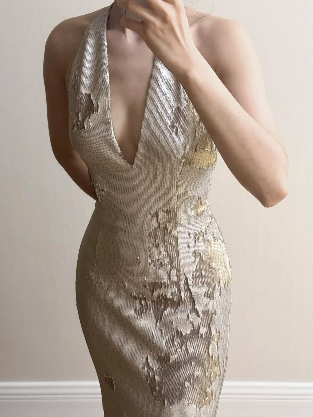 Elegant Mermaid Halter Neck Deep V-Neck Sequined Long Prom Dress Evening Dress