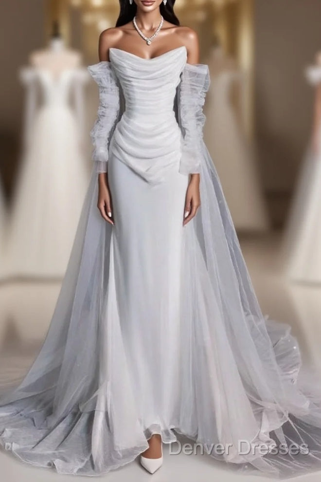 Elegant Mermaid Off The Shoulder White Wedding Dress With Train Bridal Gowns Main image