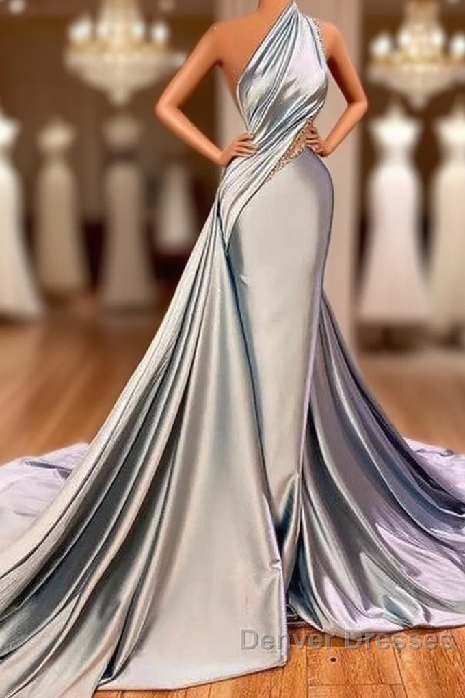 Elegant Mermaid One Shoulder Satin Long Evening Dress Prom Dress Main image