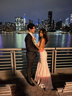 Elegant Mermaid Pink Lace Prom Dress Formal Evening Dress