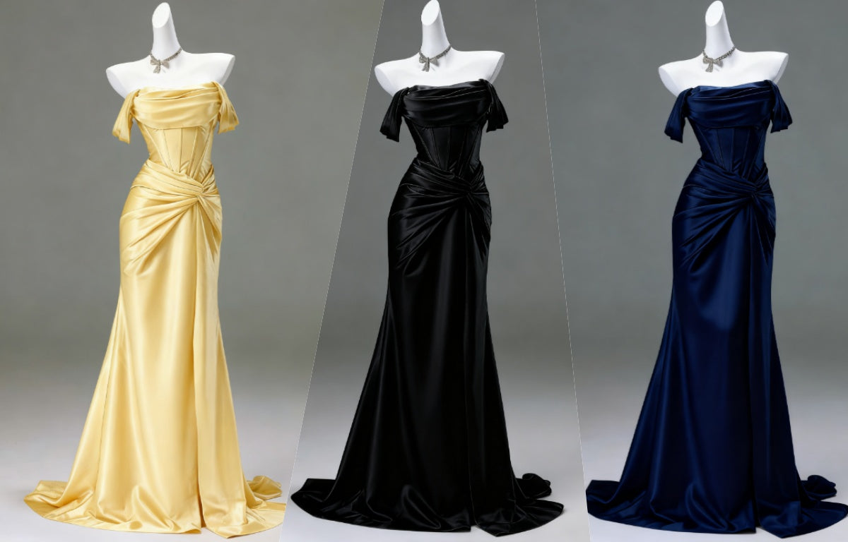 Elegant Pleated Satin Formal Mermaid Evening Dress,Fahsion Graudation Prom Dress With Off-The-Shoulder