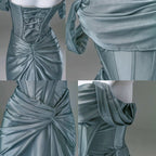 Elegant Pleated Satin Formal Mermaid Evening Dress,Fahsion Graudation Prom Dress With Off-The-Shoulder