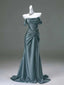 Elegant Pleated Satin Formal Mermaid Evening Dress,Fahsion Graudation Prom Dress With Off-The-Shoulder