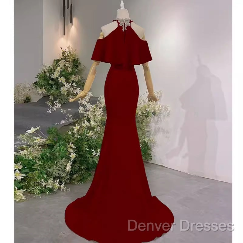 Elegant Mermaid Red Long Prom Dress Formal Evening Dress