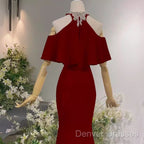 Elegant Mermaid Red Long Prom Dress Formal Evening Dress