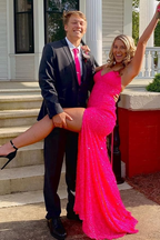 Elegant Mermaid Sequin Pink Long Prom Dress Formal Dress