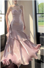 Elegant Mermaid Spaghetti Straps Blue Satin Long Prom Dress Party Dress 21St Birthday Outfits Graduation Dress