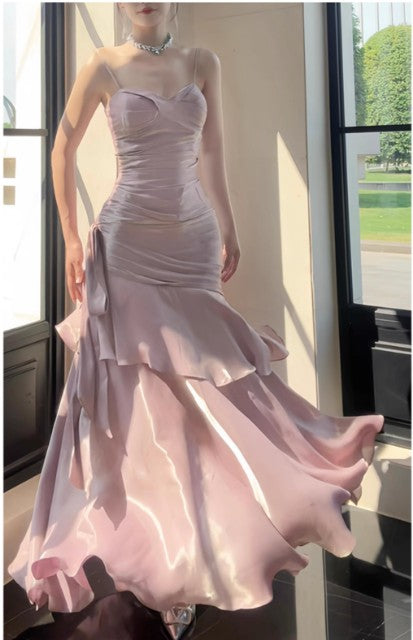 Elegant Mermaid Spaghetti Straps Blue Satin Long Prom Dress Party Dress 21St Birthday Outfits Graduation Dress