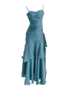 Elegant Mermaid Spaghetti Straps Blue Satin Long Prom Dress Party Dress 21St Birthday Outfits Graduation Dress