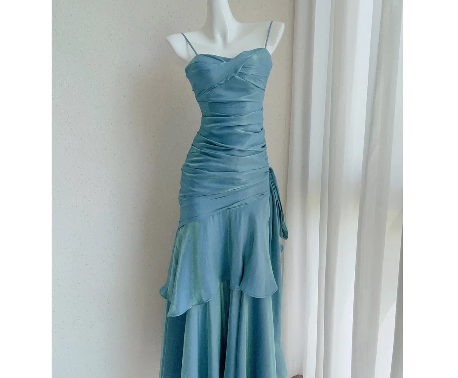 Elegant Mermaid Spaghetti Straps Blue Satin Long Prom Dress Party Dress 21St Birthday Outfits Graduation Dress