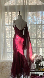 Elegant Mermaid Spaghetti Straps Burgundy Chiffon Prom Dress Inspiration Trending Evening Gowns Formal Party Prom Dress