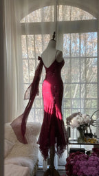 Elegant Mermaid Spaghetti Straps Burgundy Chiffon Prom Dress Inspiration Trending Evening Gowns Formal Party Prom Dress