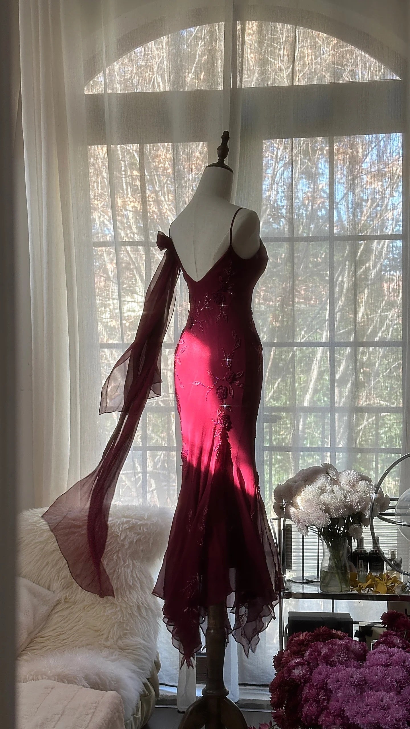 Elegant Mermaid Spaghetti Straps Burgundy Chiffon Prom Dress Inspiration Trending Evening Gowns Formal Party Prom Dress