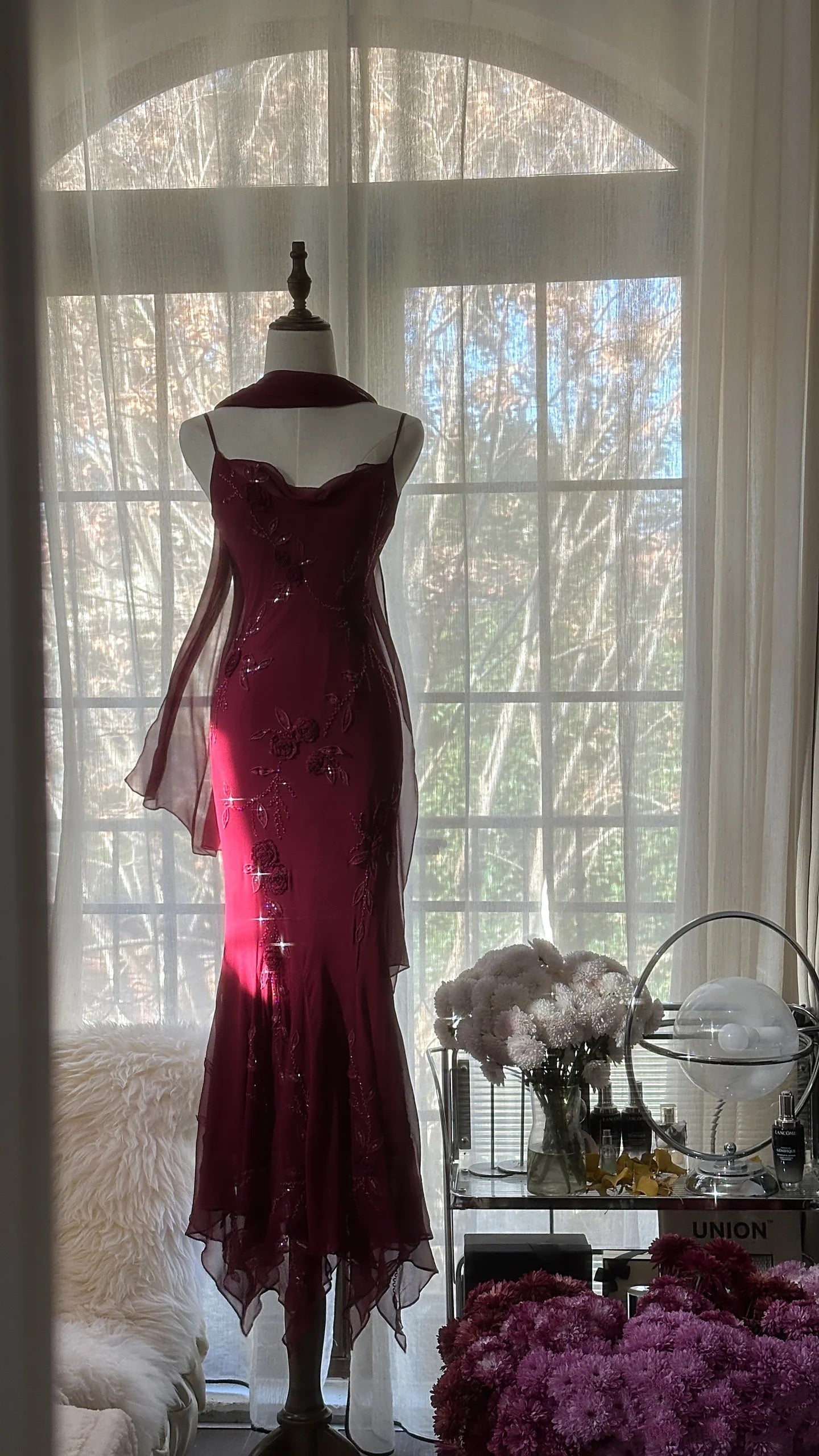 Elegant Mermaid Spaghetti Straps Burgundy Chiffon Prom Dress Inspiration Trending Evening Gowns Formal Party Prom Dress