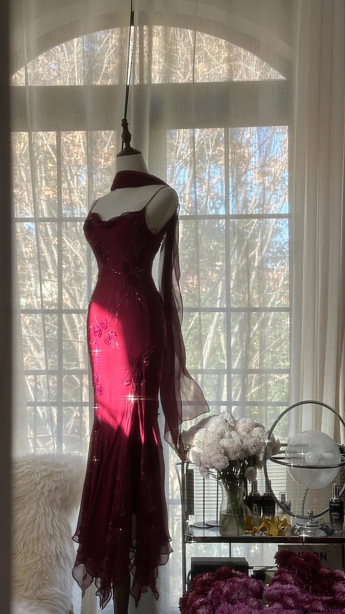 Elegant Mermaid Spaghetti Straps Burgundy Chiffon Prom Dress Inspiration Trending Evening Gowns Formal Party Prom Dress
