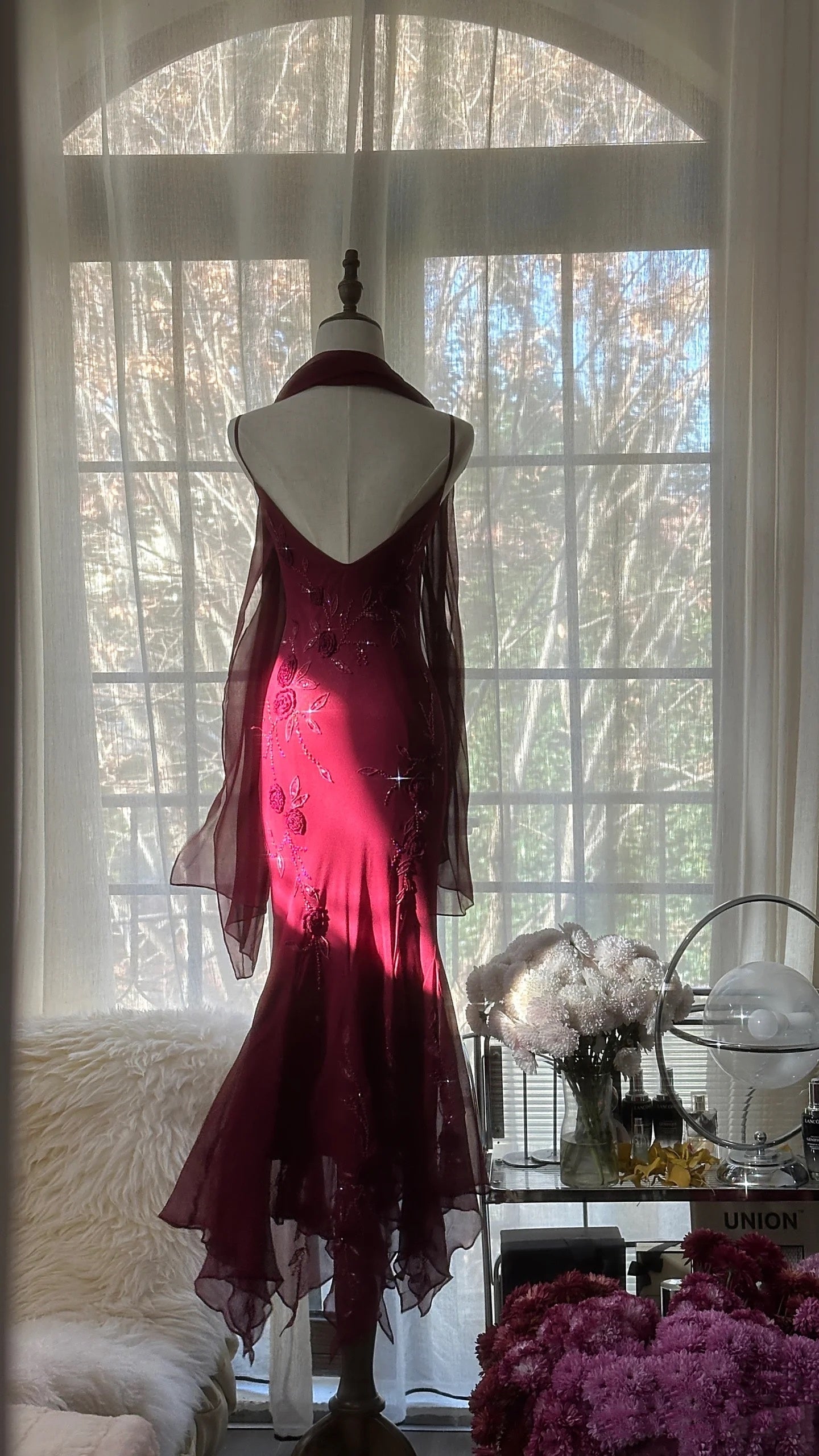 Elegant Mermaid Spaghetti Straps Burgundy Chiffon Prom Dress Inspiration Trending Evening Gowns Formal Party Prom Dress