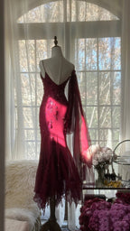 Elegant Mermaid Spaghetti Straps Burgundy Chiffon Prom Dress Inspiration Trending Evening Gowns Formal Party Prom Dress