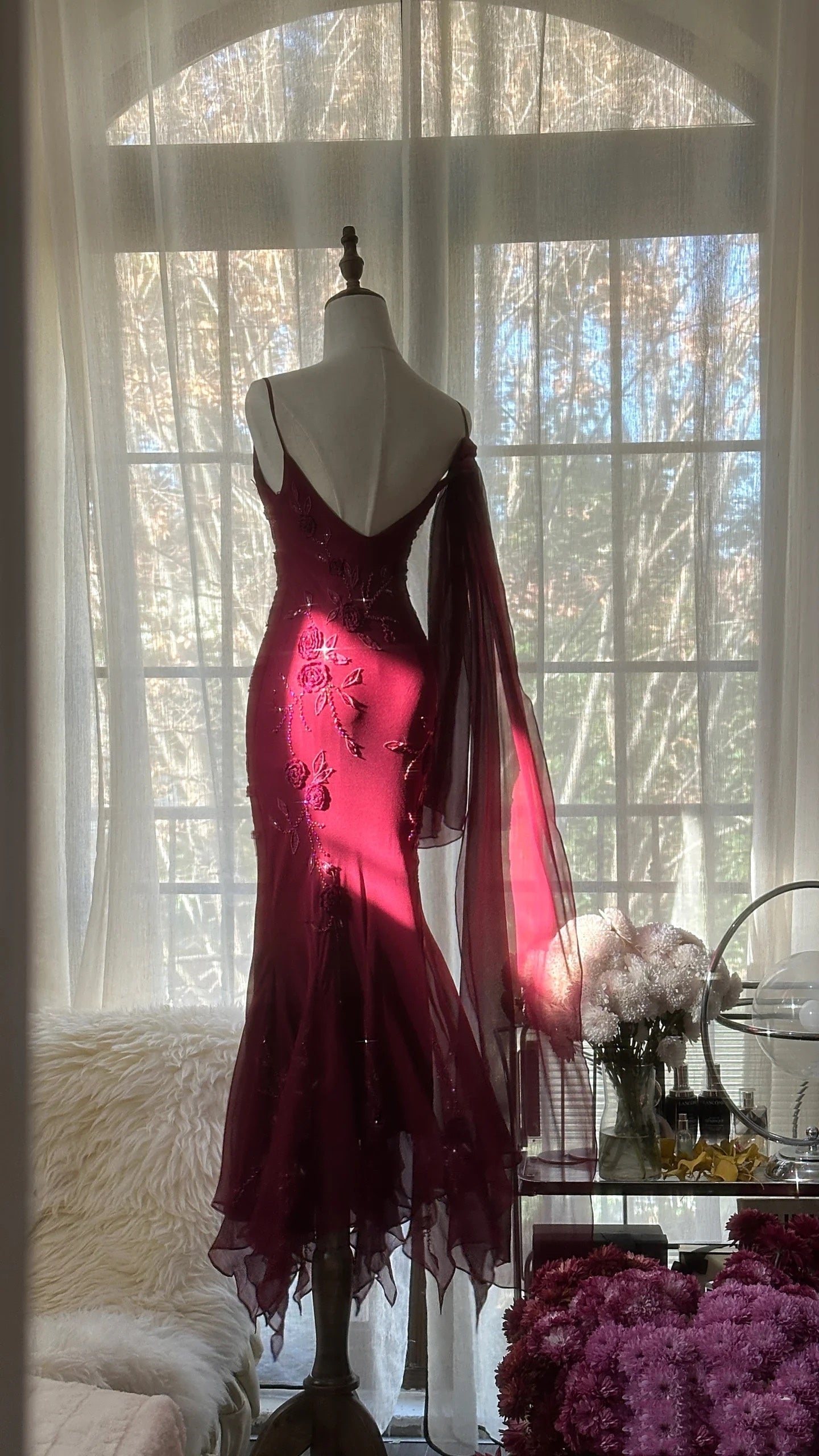 Elegant Mermaid Spaghetti Straps Burgundy Chiffon Prom Dress Inspiration Trending Evening Gowns Formal Party Prom Dress