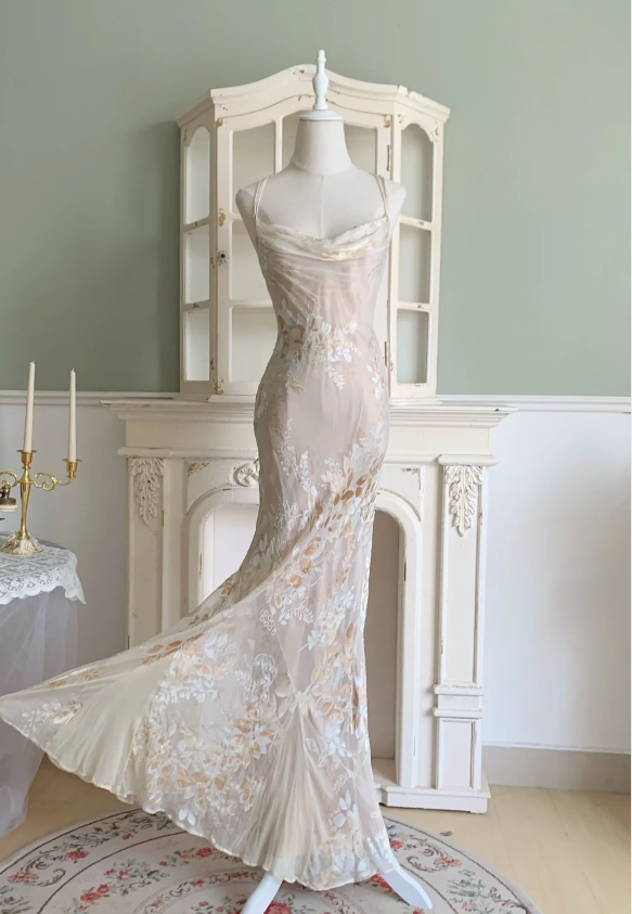 Elegant Mermaid Spaghetti Straps Long Chiffon Long Prom Dress Evening Dress