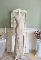 Elegant Mermaid Spaghetti Straps Long Chiffon Long Prom Dress Evening Dress