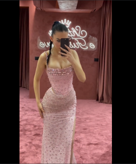 Elegant Mermaid Spaghetti Straps Pink Beads Sequin Slit Long Prom Dress Formal Dress