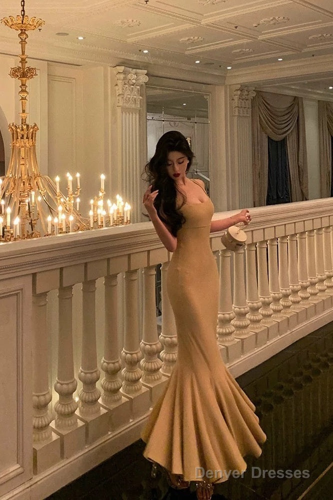 Elegant Mermaid Spaghetti Straps Yellow Long Prom Dresses Birthday Outfits Evening Gown Main image